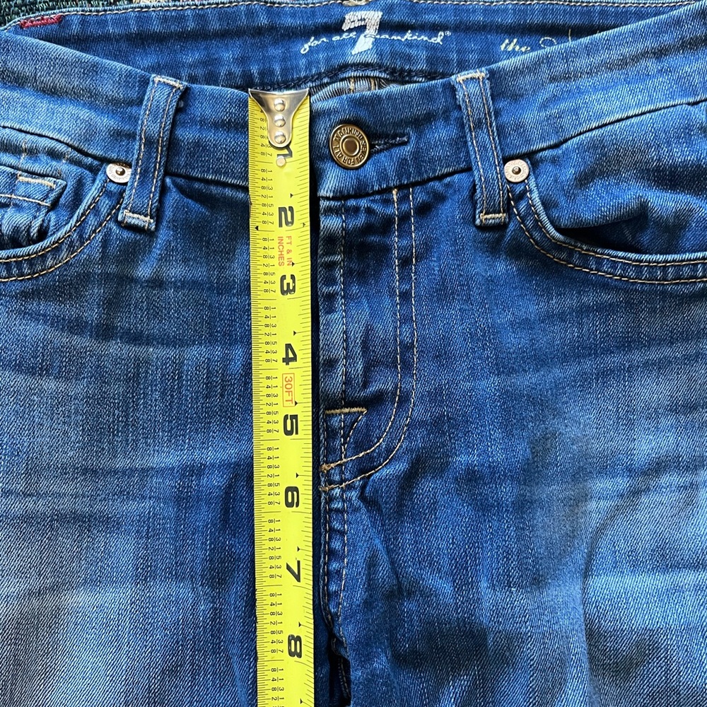 7 For All Mankind Blue Skinny Jeans 25x29 High-Rise Stretch Denim Distressed Y2K - Picture 13 of 16